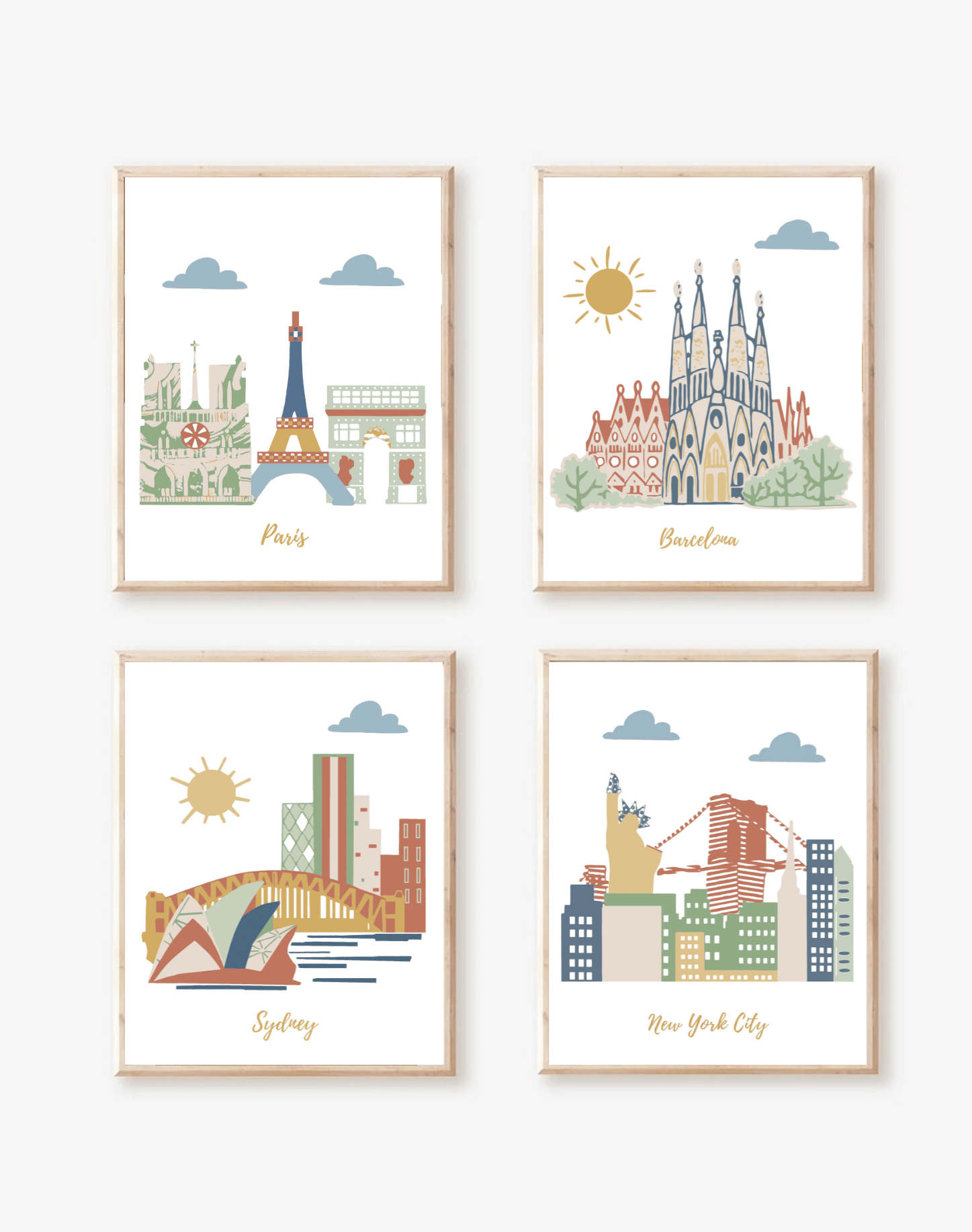 Set of 4 Custom Nursery Art Prints - Baby Room Wall Decor